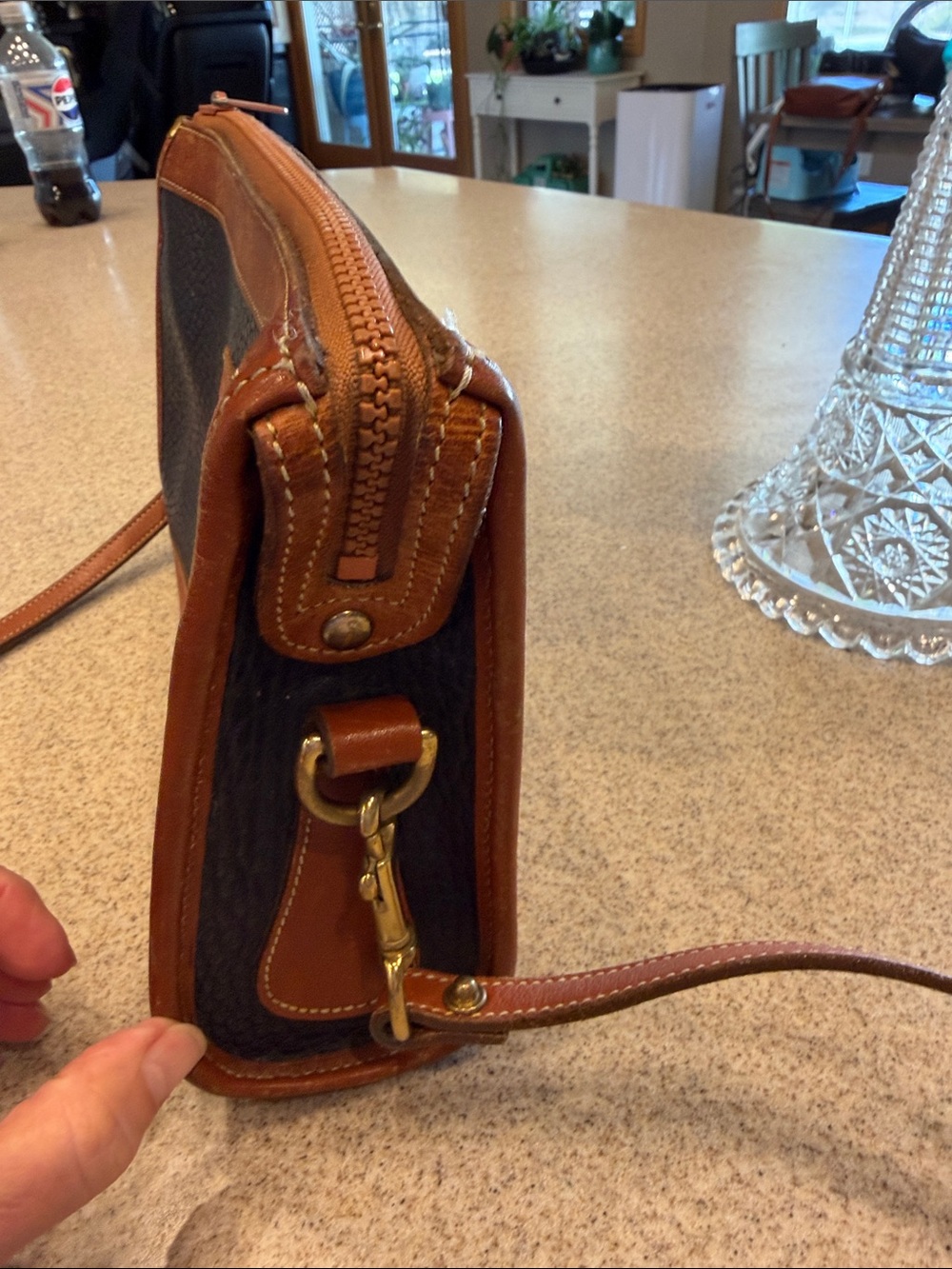 Dooney & Bourke Black Pebbled Leather Crossbody with Brown Trim and Strap - Picture 6 of 13